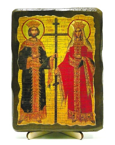 Константин и Елена, икона под старину, на дереве (13х17)