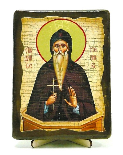 Даниил Столпник, икона под старину, на дереве (13х17)