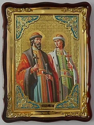 Борис и Глеб, в фигурном киоте, с багетом. Храмовая икона (60 Х 80)
