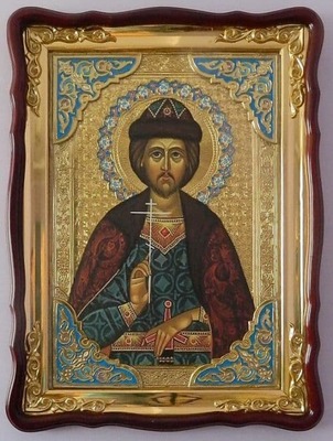 Игорь, Св.князь, в фигурном киоте, с багетом. Храмовая икона (60 Х 80)