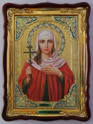 Лариса Св. муч., в фигурном киоте, с багетом. Храмовая икона 60 Х 80 см.