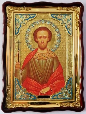 Леонид Св. муч., в фигурном киоте, с багетом. Храмовая икона 60 Х 80 см.