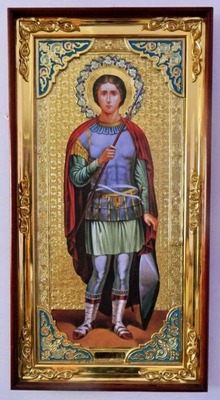 Георгий Победоносец (рост), с багетом. Большая Храмовая икона (58 х 110)