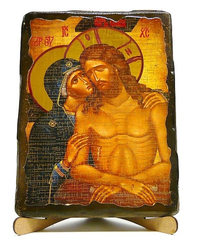 Не рыдай Мене, Мати, икона под старину, на дереве (17х23)