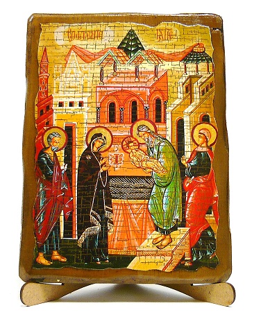 Сретение Господне, икона под старину, на дереве (17х23)