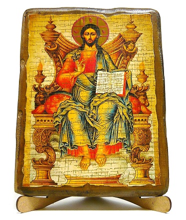 Вседержитель на троне, икона под старину, на дереве (17х23)