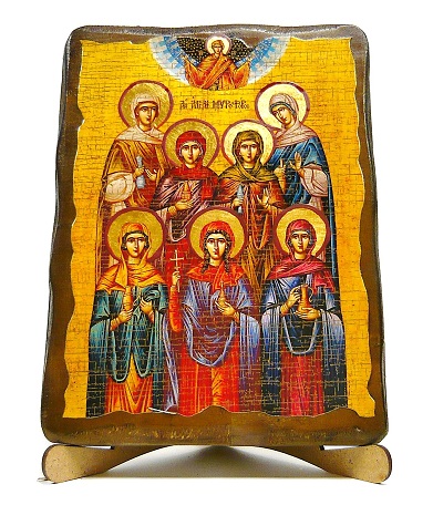 Жены-мироносицы, икона под старину, на дереве (17х23)