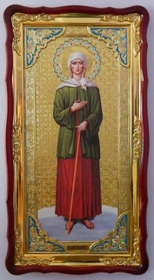Ксения Петербургская (рост.зел.верх), в фигурном киоте, с багетом. Большая Храмовая икона (61 х 112)