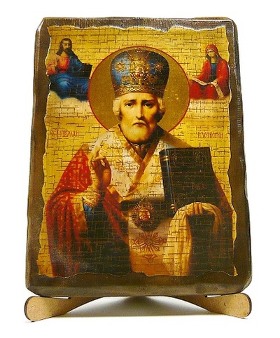 Николай Чудотворец в митре, икона под старину, на дереве (17х23)