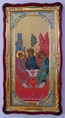 Троица (рост), в фигурном киоте, с багетом. Большая Храмовая икона (61 х 112)