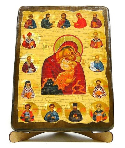 Казанская Б.М. (с предстоящими), икона под старину, на дереве (17х23)