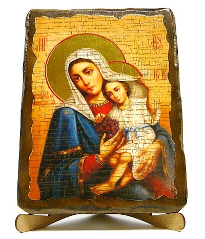 Покрывающая Б.М., икона под старину, на дереве (17х23)