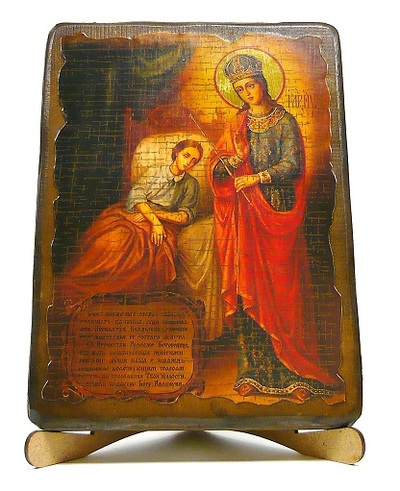 Целительница Б.М., икона под старину, на дереве (17х23)