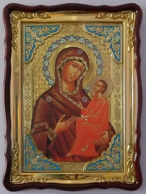 Тихвинская Б.М., в фигурном киоте, с багетом. Храмовая икона (60 Х 80)