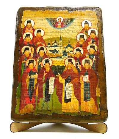 Оптинские старцы, икона под старину, на дереве (17х23)
