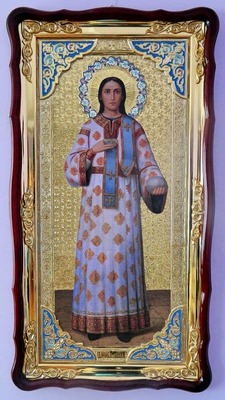 Стефан, Св. муч. (рост, светлое одеяние), в фигурном киоте, с багетом. Большая Храмовая икона (61 х 112)
