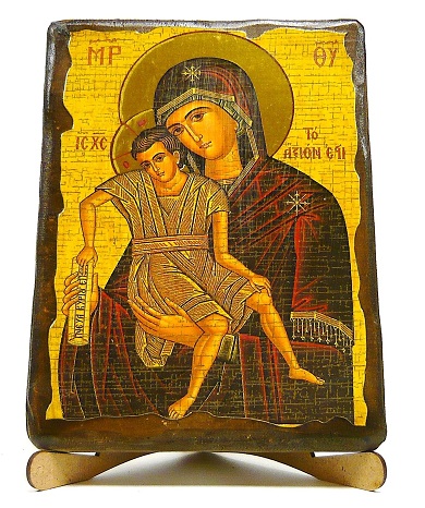 Достойно есть Б.М. (светлый фон), икона под старину, на дереве (17х23)