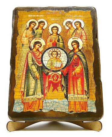 Собор архангела Михаила, икона под старину, на дереве (17х23)