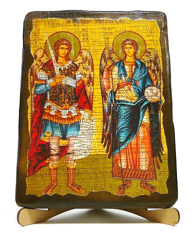Михаил и Гавриил, икона под старину, на дереве (17х23)