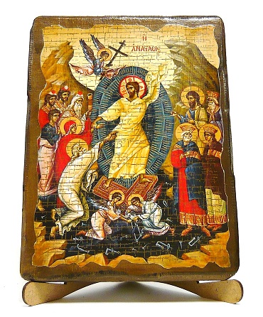 Сошесвие в ад, икона под старину, на дереве (17х23)