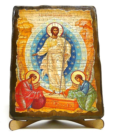 Воскресение Христово, икона под старину, на дереве (17х23)