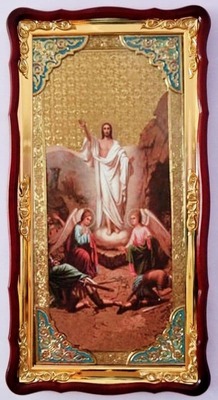 Воскресение Христово, в фигурном киоте, с багетом. Большая Храмовая икона (61 х 112)