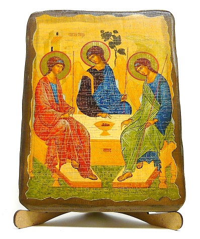 Троица Рублевская, икона под старину, на дереве (17х23)