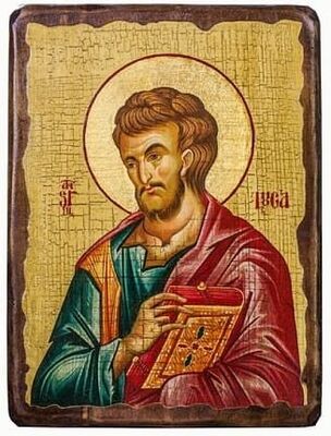 Евангелист Лука (красное одеяние), икона под старину, сургуч (17 Х 23)