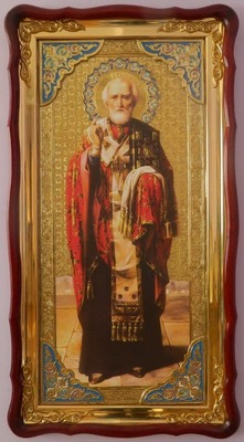 Николай Чудотворец, без митры, темн. од., (рост), с багетом. Большая Храмовая икона (61 х 112)