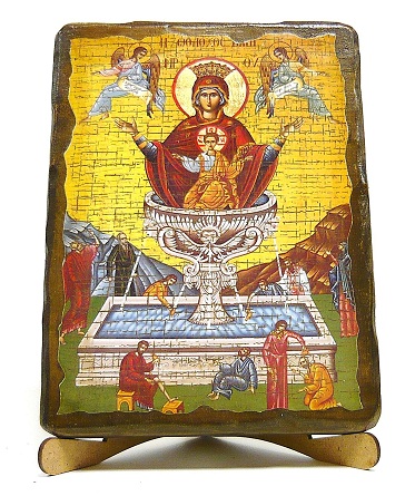 Живоносный источник Б.М., икона под старину, на дереве (17х23)