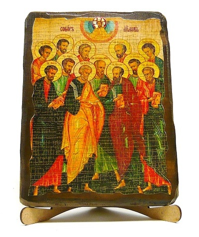 Собор 12 апостолов, икона под старину, на дереве (17х23)