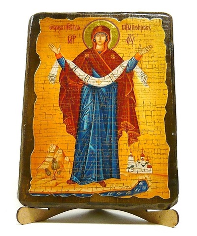 Покров Б.М., икона под старину, на дереве (17х23)