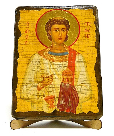 Стефан Первомученик, икона под старину, на дереве (17х23)