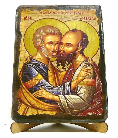 Петр и Павел (пояс), икона под старину, на дереве (17х23)