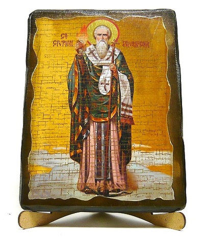 Спиридон Тримифунтский (рост), икона под старину, на дереве (17х23)