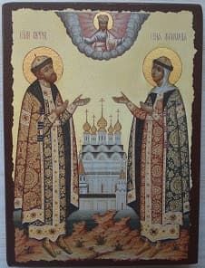 Петр и Феврония, икона под старину JERUSALEM прямая (13 Х 17)