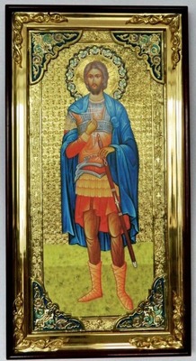Иоанн Воин (рост), с багетом. Большая Храмовая икона (58 х 110)