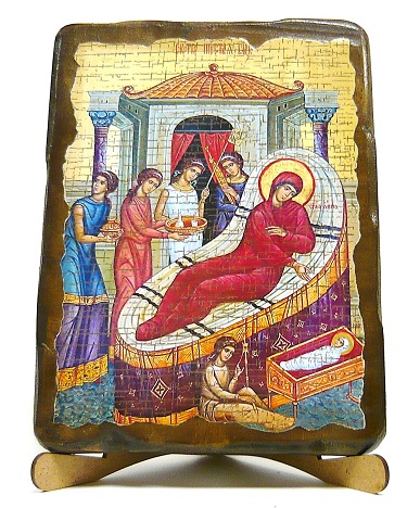 Рождество Пр.Б., икона под старину, на дереве (17х23)