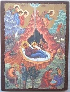 Рождество Христово, икона под старину JERUSALEM панорамная, с клиньями (13 Х 17)
