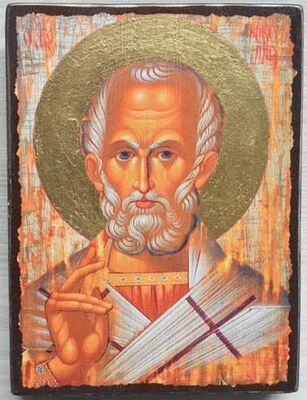Николай Чудотворец (оплечный), икона под старину JERUSALEM прямая (13 Х 17)