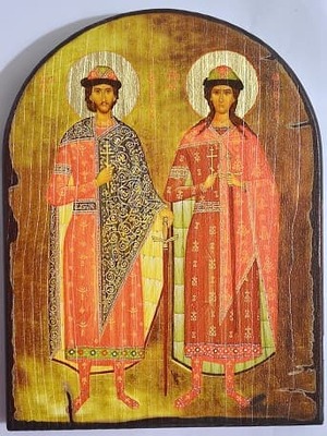 Борис и Глеб, икона под старину JERUSALEM, арка (13 Х 17)