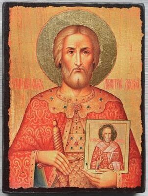 Дмитрий Донской (пояс), икона под старину JERUSALEM панорамная, с клиньями (13 Х 17)