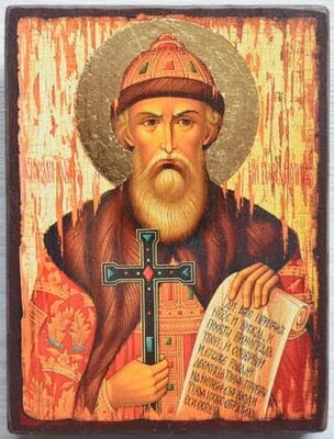 Владимир, Св.Князь (пояс), икона под старину JERUSALEM панорамная, с клиньями (13 Х 17)