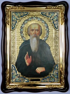 Никола Святоша Преп., в фигурном киоте, с багетом. Храмовая икона (60 Х 80)