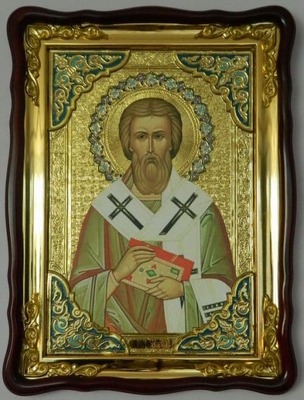 Валентин, Св. Еписк., в фигурном киоте, с багетом.Храмовая икона (60 Х 80)