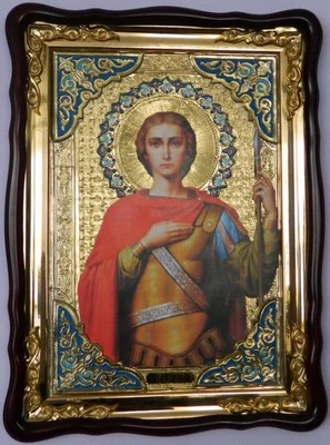 Георгий Победоносец (пояс), в фигурном киоте, с багетом. Храмовая икона (60 Х 80)