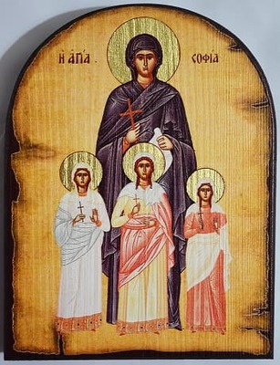 Вера, Надежда, Любовь, и мать их София (рост), икона под старину JERUSALEM, арка (13 Х 17)
