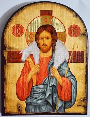 Добрый пастырь, икона под старину JERUSALEM, арка (13 Х 17)