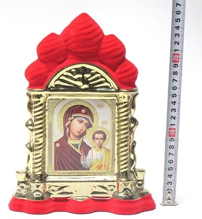 Казанская Б.М., керамика, икона большая купола, флокированная, цвет красный - золото (СА).