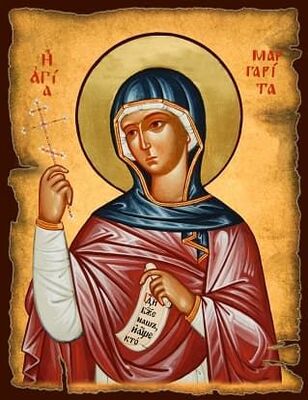 Маргарита Антиохийская Св.Мч., икона под старину JERUSALEM панорамная, с клиньями (13 Х 17)